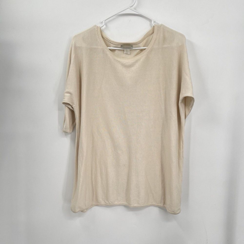 Garnet Hill XS Knit Top Women Cream Silk Cotton Blend Short Sleeve‎ Relaxed